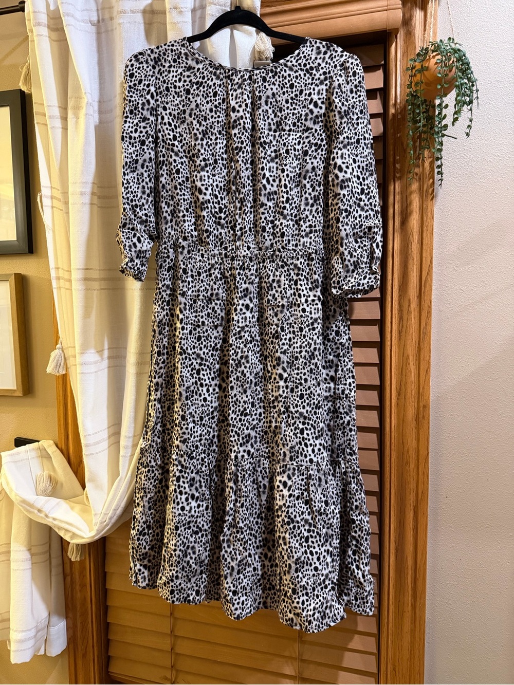 a new day Women’s Black & White Leopard Print Tiered Midi Dress